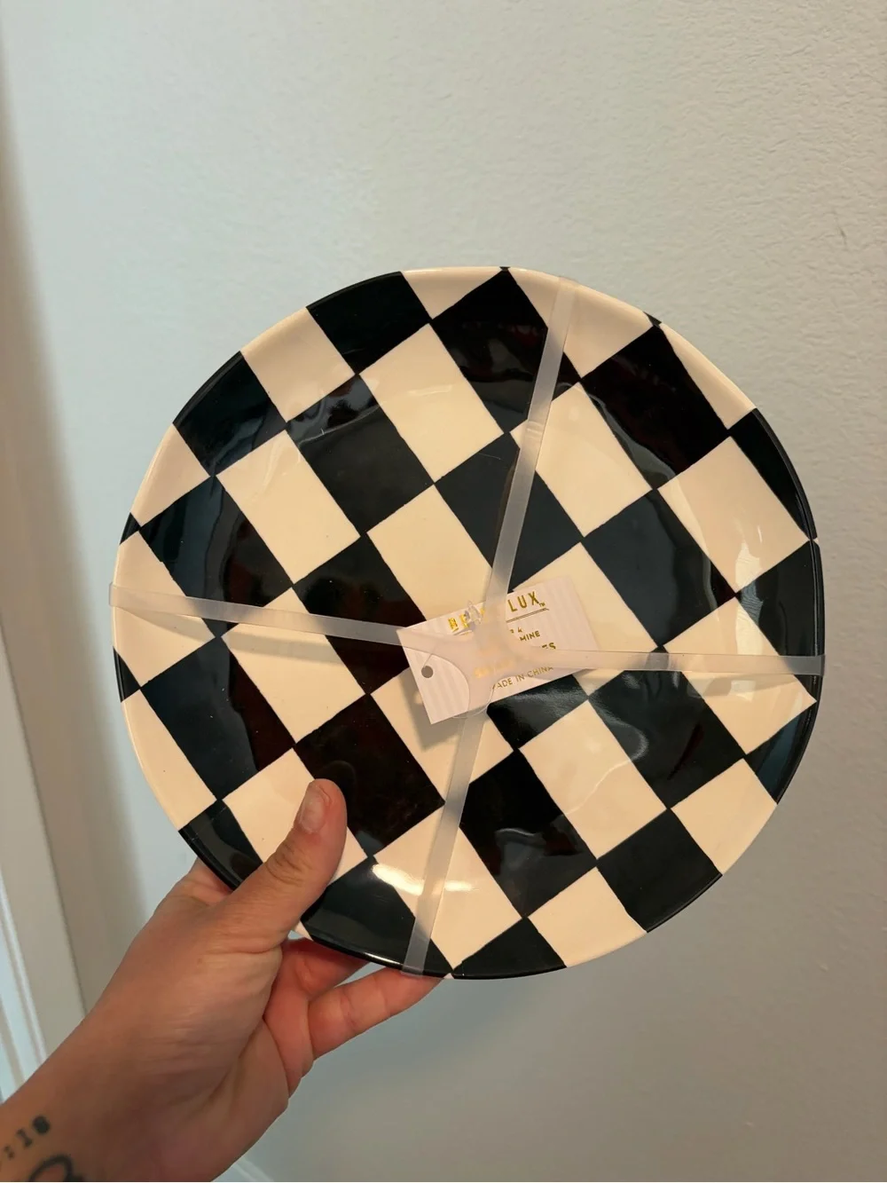 Black and White Checkered Ceramic Dinner Plate - Home Dining